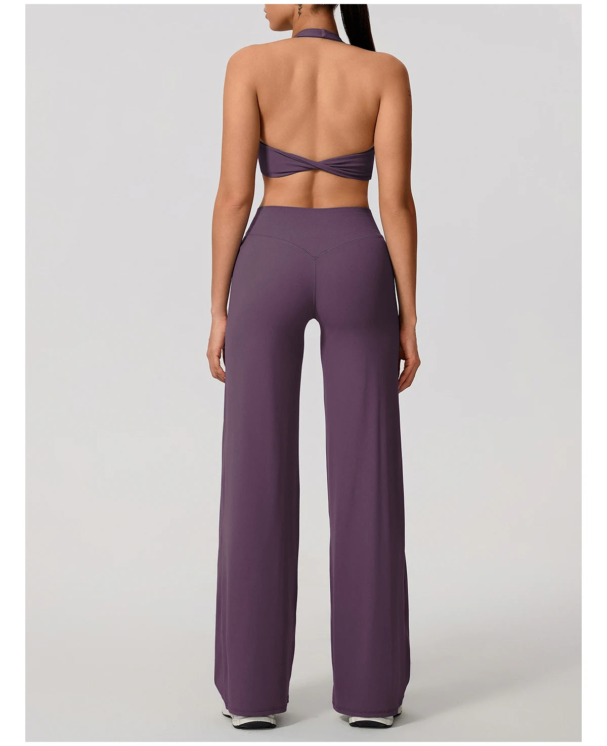 Smoke purple workout set front view on model