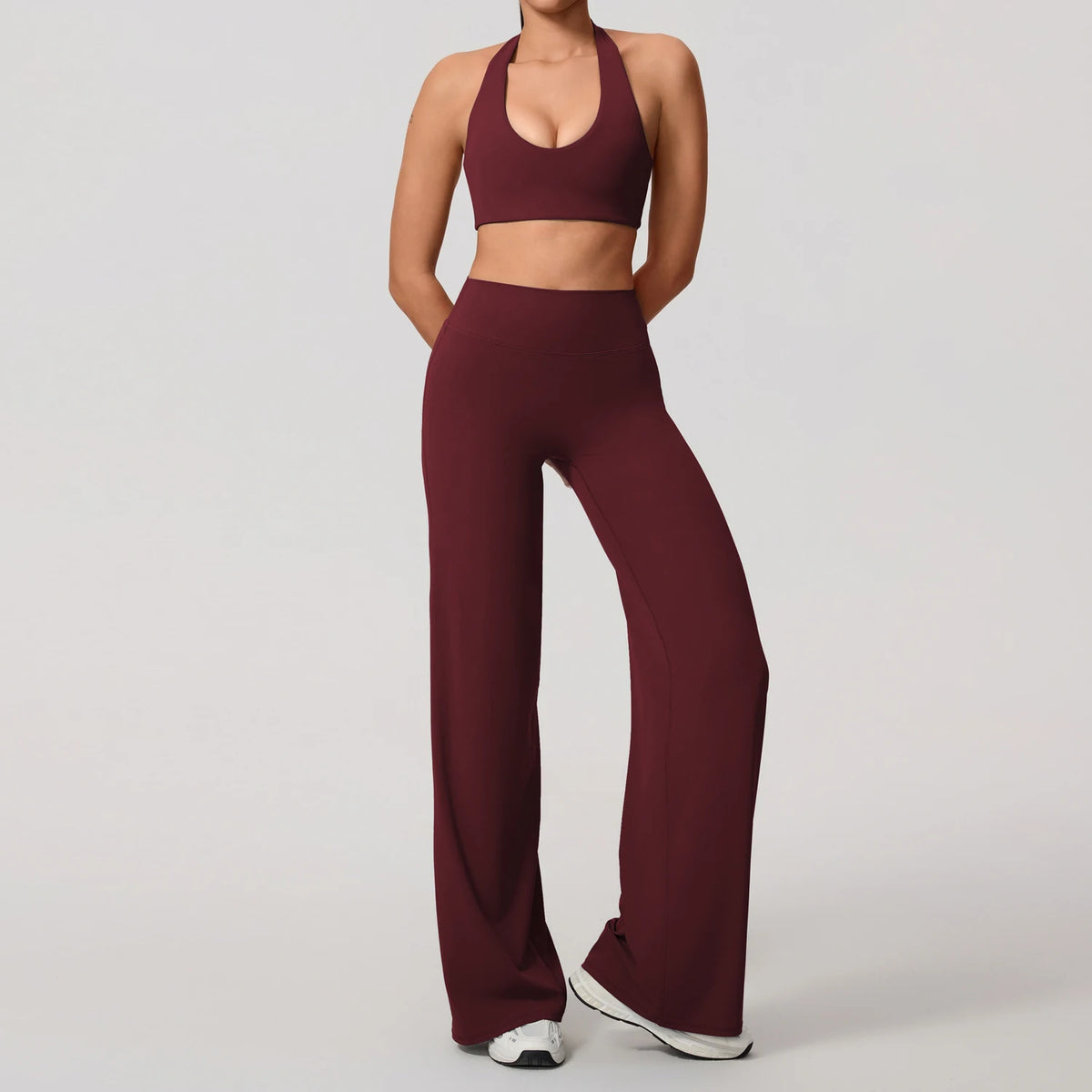 Rouge red workout set colour swatch, full length front view