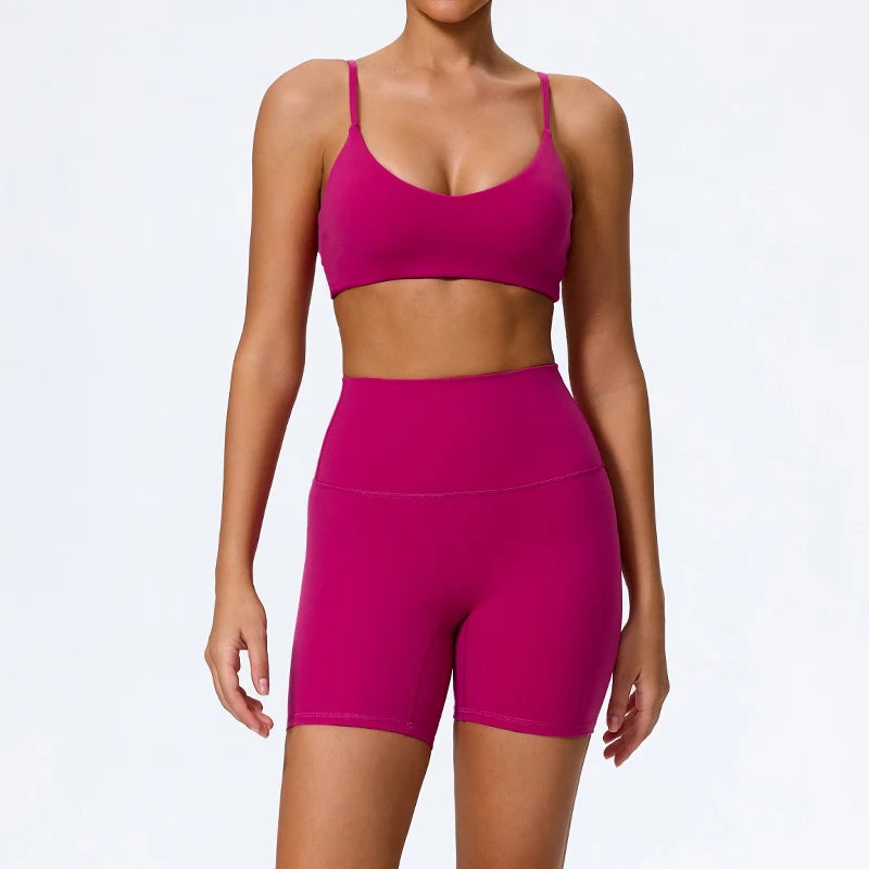 Rose red biker shorts colour swatch, full length front view