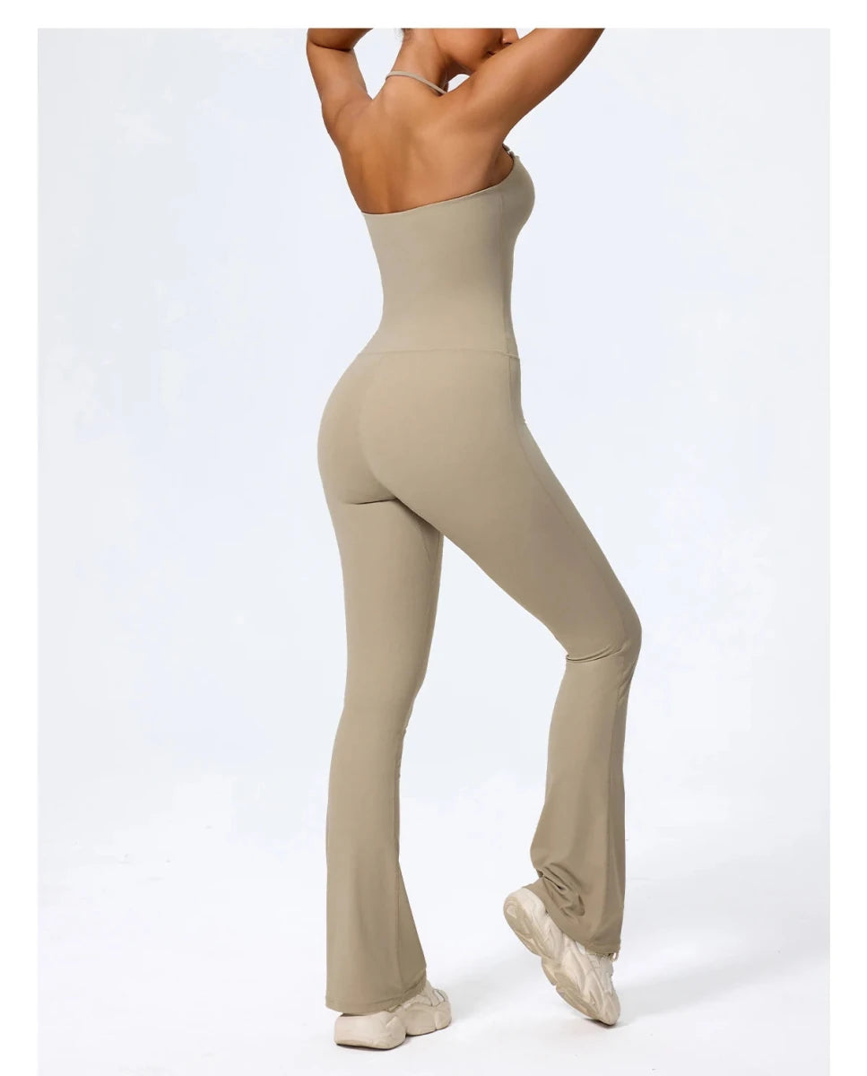 Sand wide leg jumpsuit, back, walking
