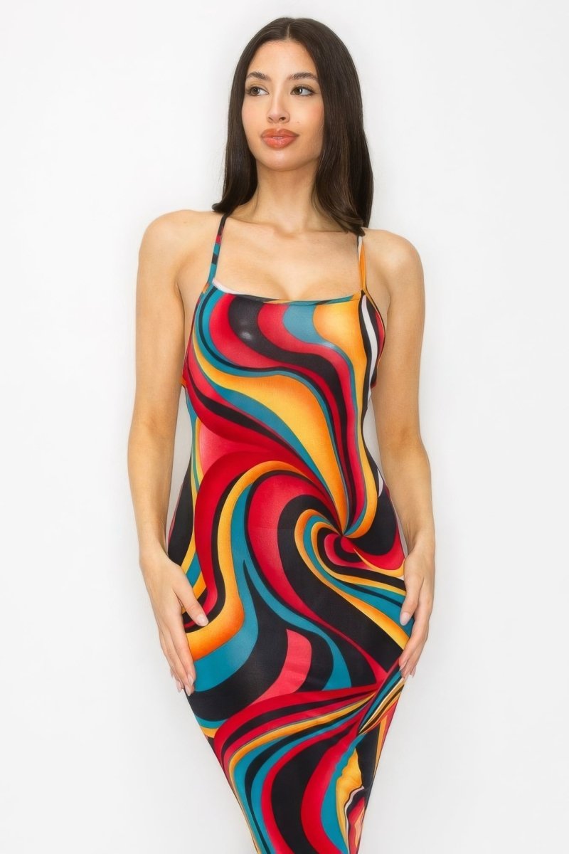 Colorful Swirl Bodycon Midi Dress - TGC Boutique - Midi Dress