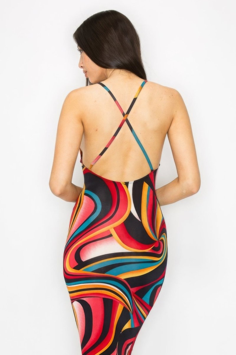 Colorful Swirl Bodycon Midi Dress - TGC Boutique - Midi Dress