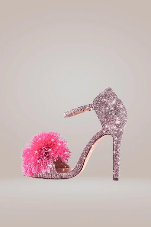 Glitter Stiletto High Heel Pink Sandals With Fluffy Fur Shoes - TGC Boutique - Pink Heels