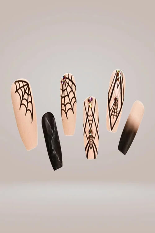Halloween Spider Web Coffin Tip Press On Nails Kit - TGC Boutique - Halloween Press On Nails