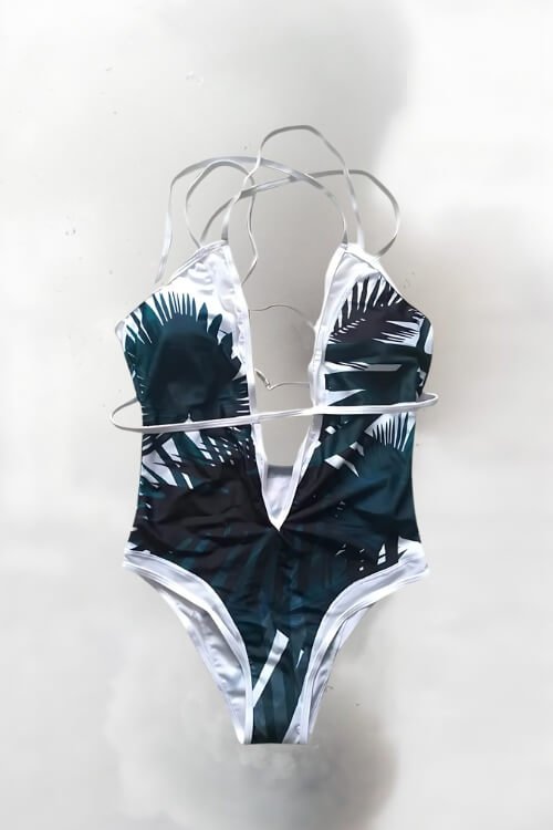 High Waisted Tropical Palm Leaf One Piece Swimsuit - TGC Boutique - Tropical Swimsuit