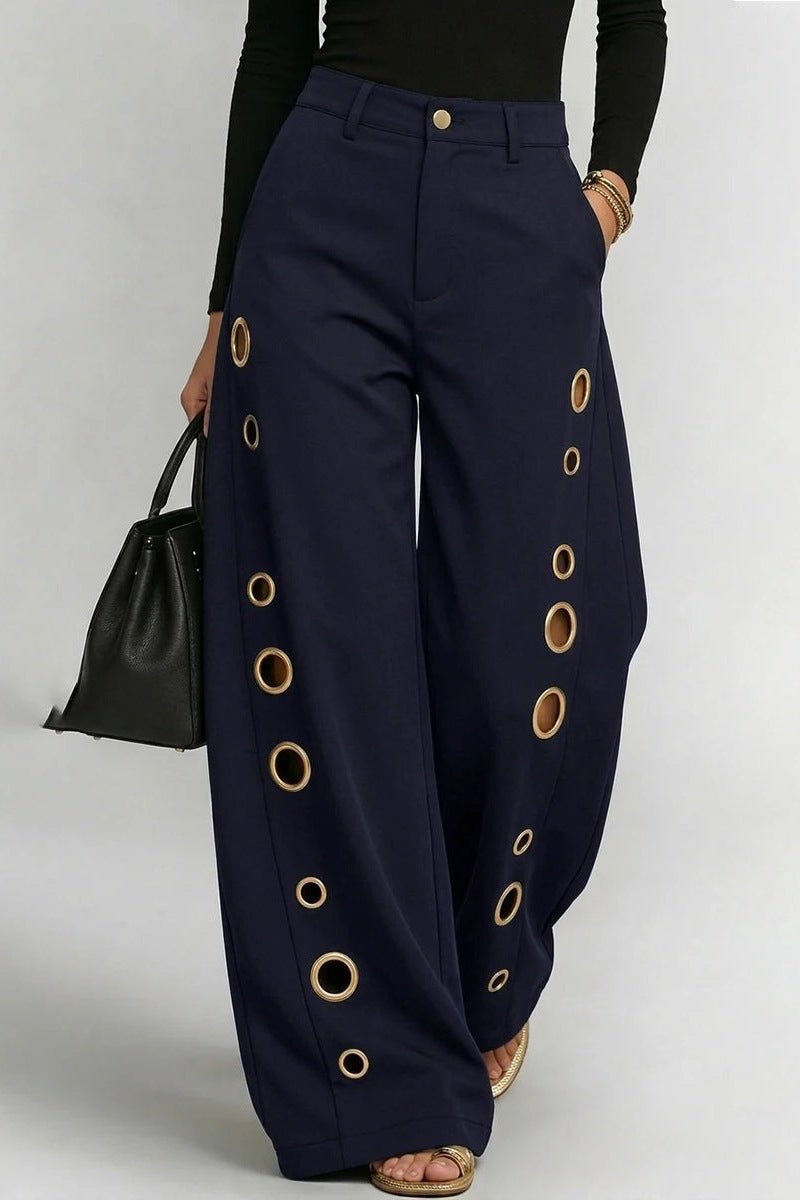 High Waisted Wide Leg Pants with Grommets - TGC Boutique - Pants