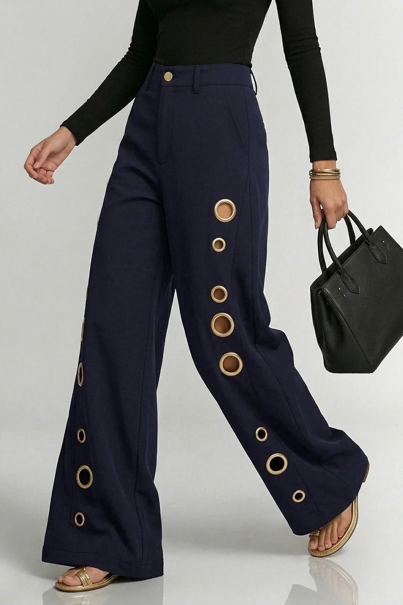 High Waisted Wide Leg Pants with Grommets - TGC Boutique - Pants