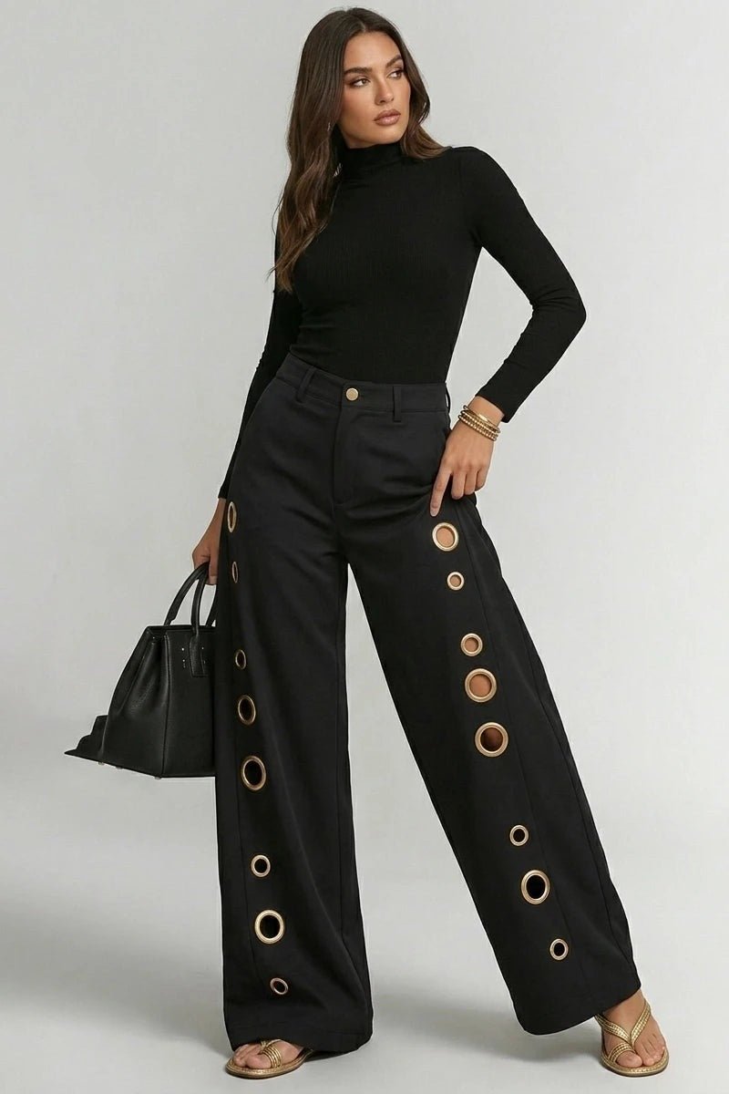 High Waisted Wide Leg Pants with Grommets - TGC Boutique - Pants