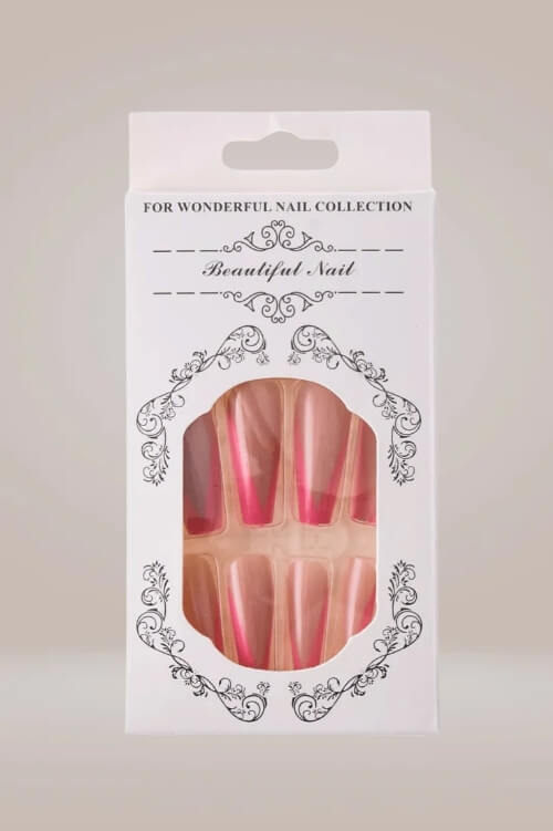 Hot Pink Long Coffin French Tip Press On Nails - TGC Boutique - Press On Nails