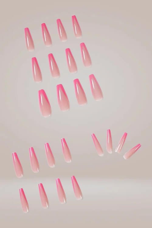 Hot Pink Long Coffin French Tip Press On Nails - TGC Boutique - Press On Nails