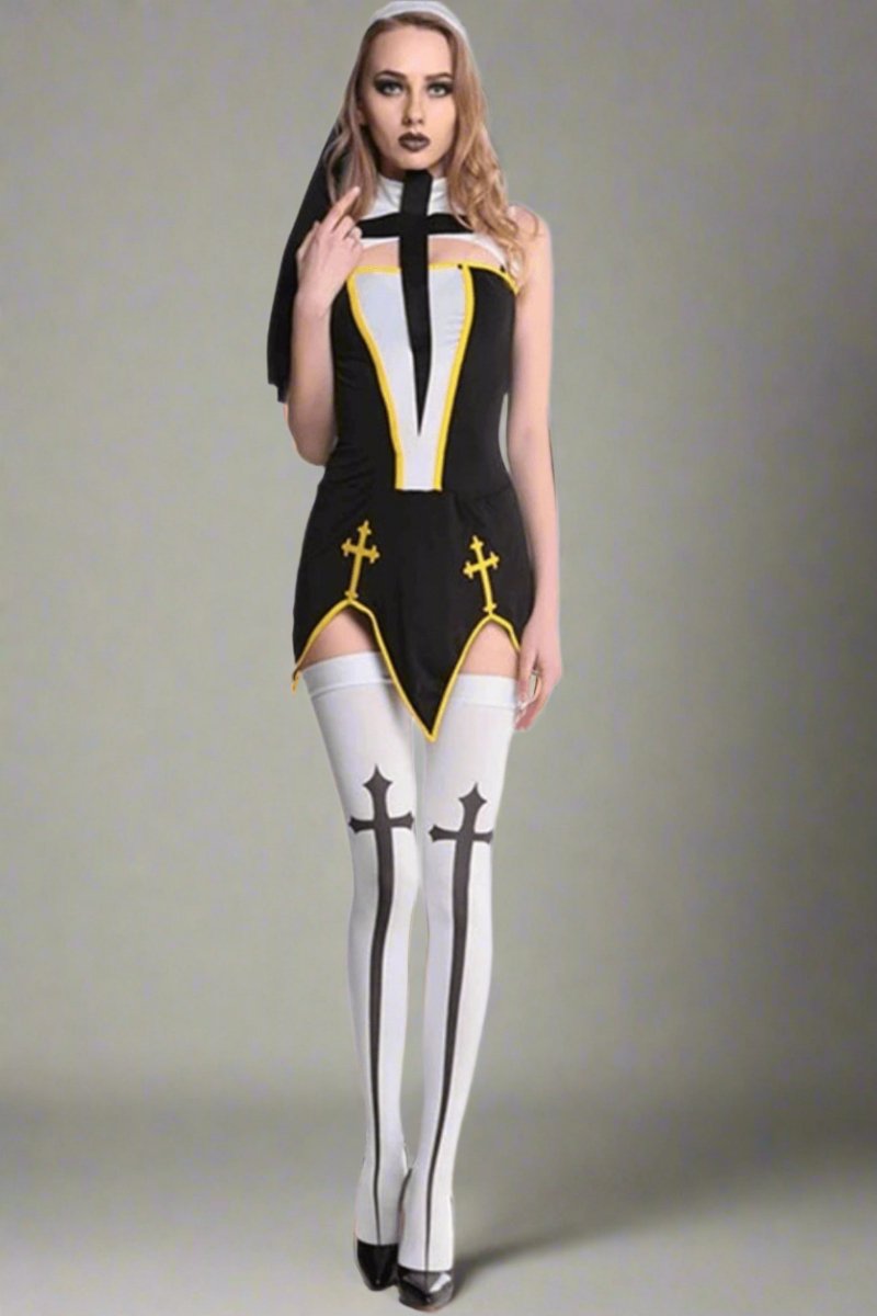 Make Him Confess Sexy Nun Cosplay Costume Dress - Black Make Him Confess Sexy Nun Cosplay Costume Dress - Black