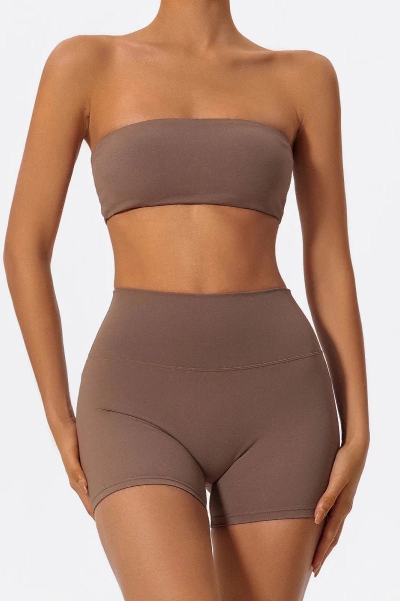 Matching Workout Set with Strapless Sports Bra and Shorts - TGC Boutique - Activewear Sets