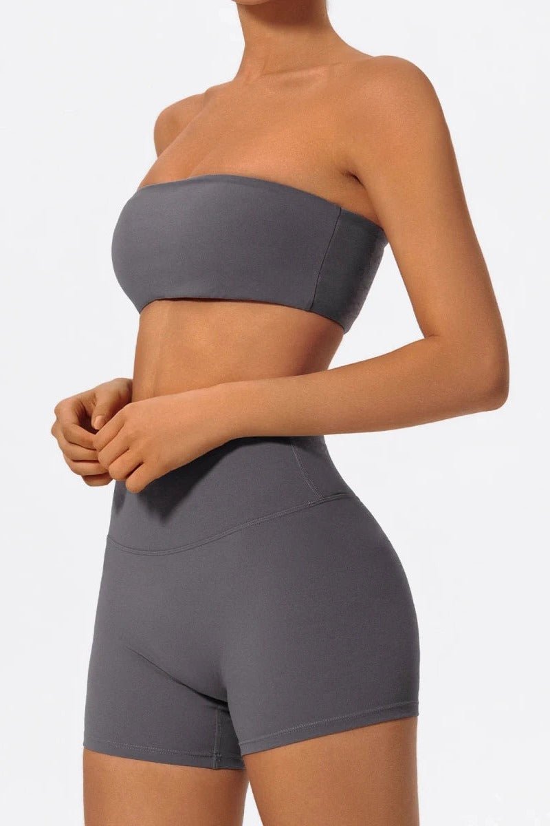 Matching Workout Set with Strapless Sports Bra and Shorts - TGC Boutique - Activewear Sets
