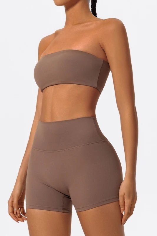 Matching Workout Set with Strapless Sports Bra and Shorts - TGC Boutique - Activewear Sets