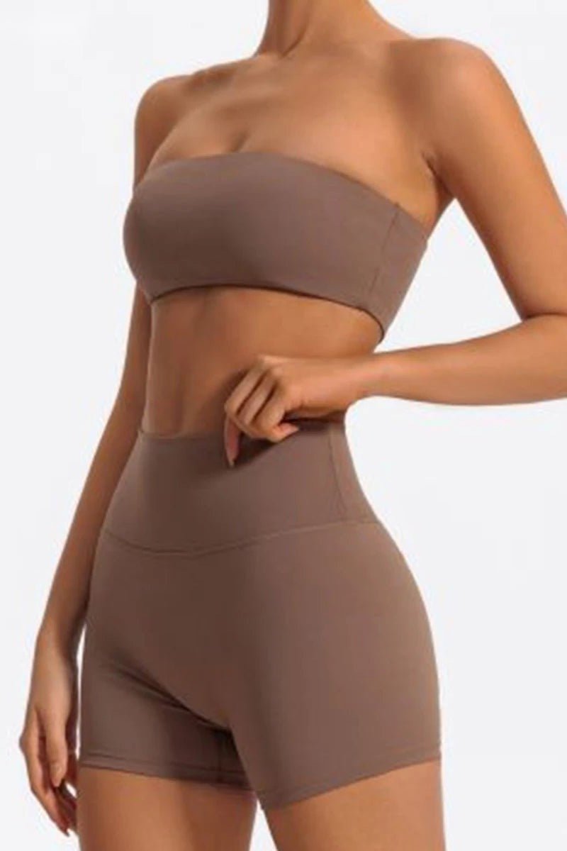 Matching Workout Set with Strapless Sports Bra and Shorts - TGC Boutique - Activewear Sets
