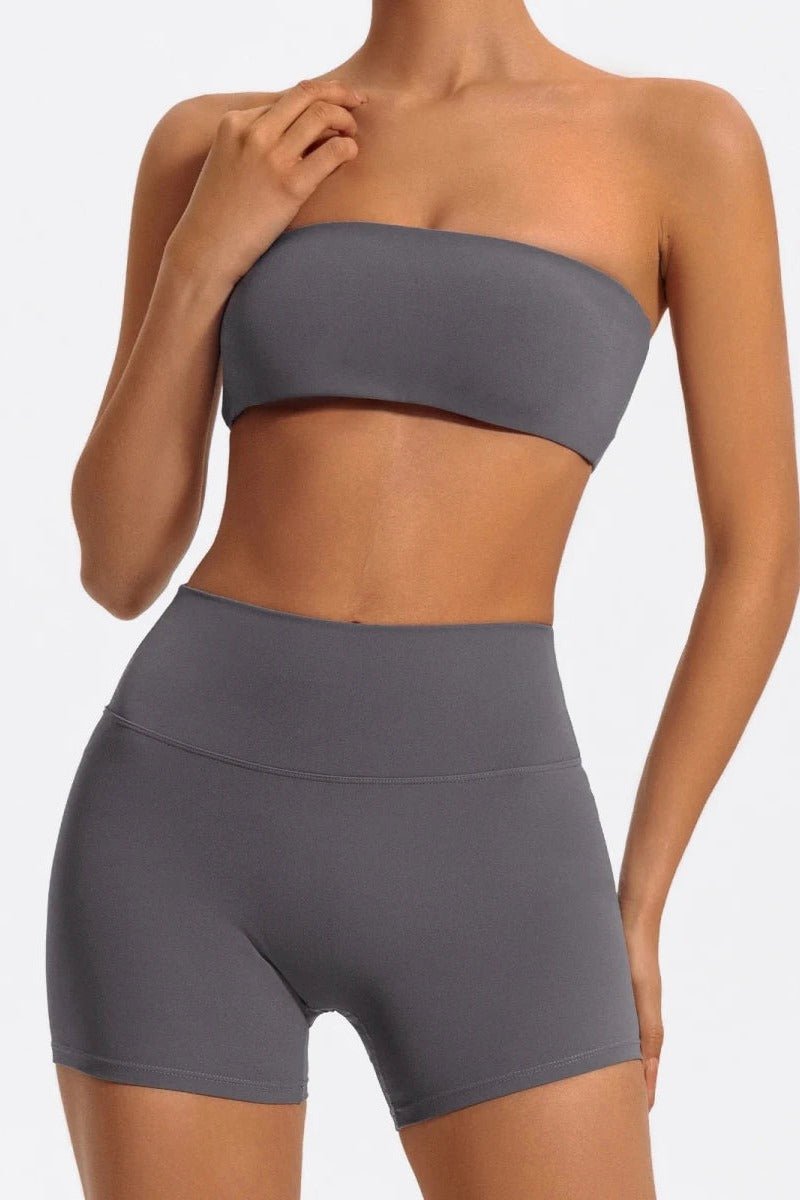 Matching Workout Set with Strapless Sports Bra and Shorts - TGC Boutique - Activewear Sets