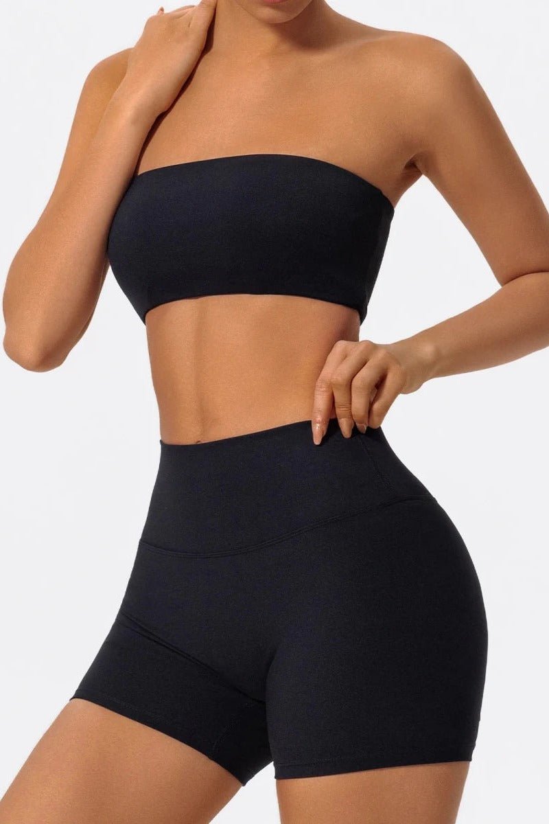 Matching Workout Set with Strapless Sports Bra and Shorts - TGC Boutique - Activewear Sets