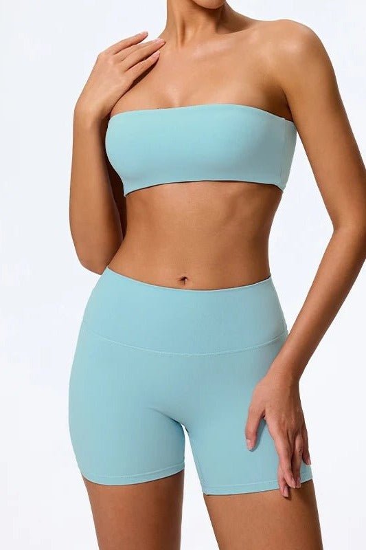 Matching Workout Set with Strapless Sports Bra and Shorts - TGC Boutique - Activewear Sets