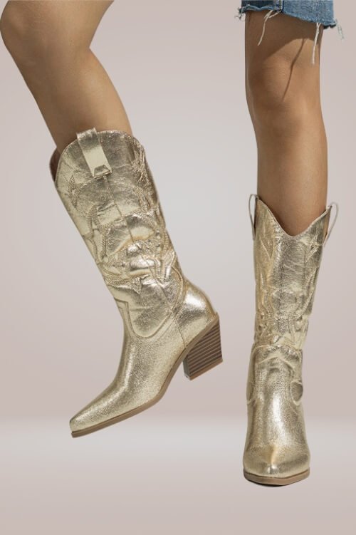 Mid Calf Metallic Gold Cowboy Boots - TGC Boutique - Boots