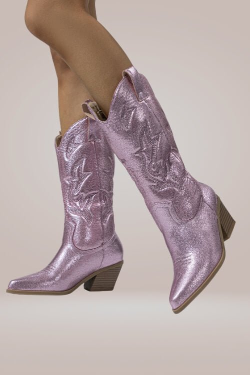 Mid Calf Metallic Pink Cowboy Boots - TGC Boutique - Boots