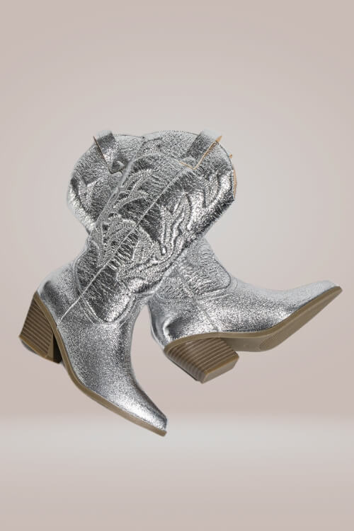 Mid Calf Metallic Silver Cowboy Boots - TGC Boutique - Boots