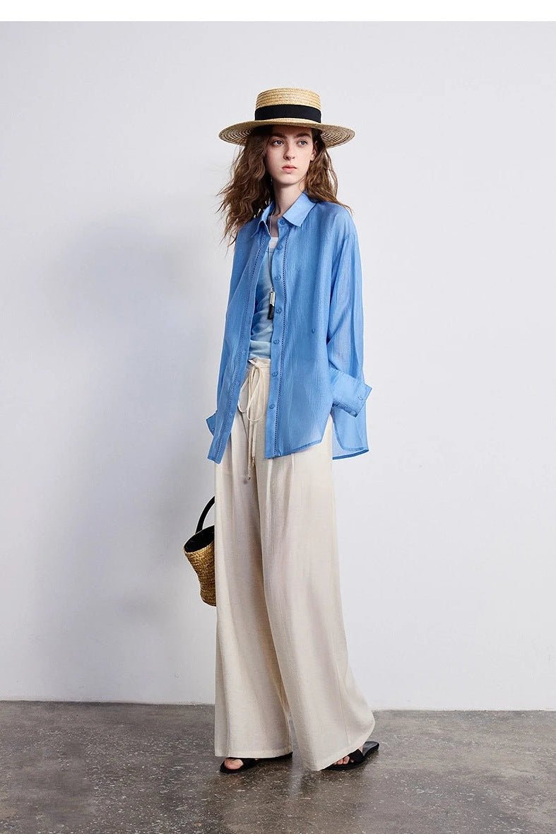Palazzo Pants for Women, Flowy Pleated Drawstring Pants - TGC Boutique - Pants