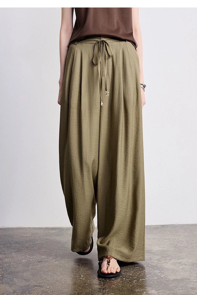 Palazzo Pants for Women, Flowy Pleated Drawstring Pants - TGC Boutique - Pants