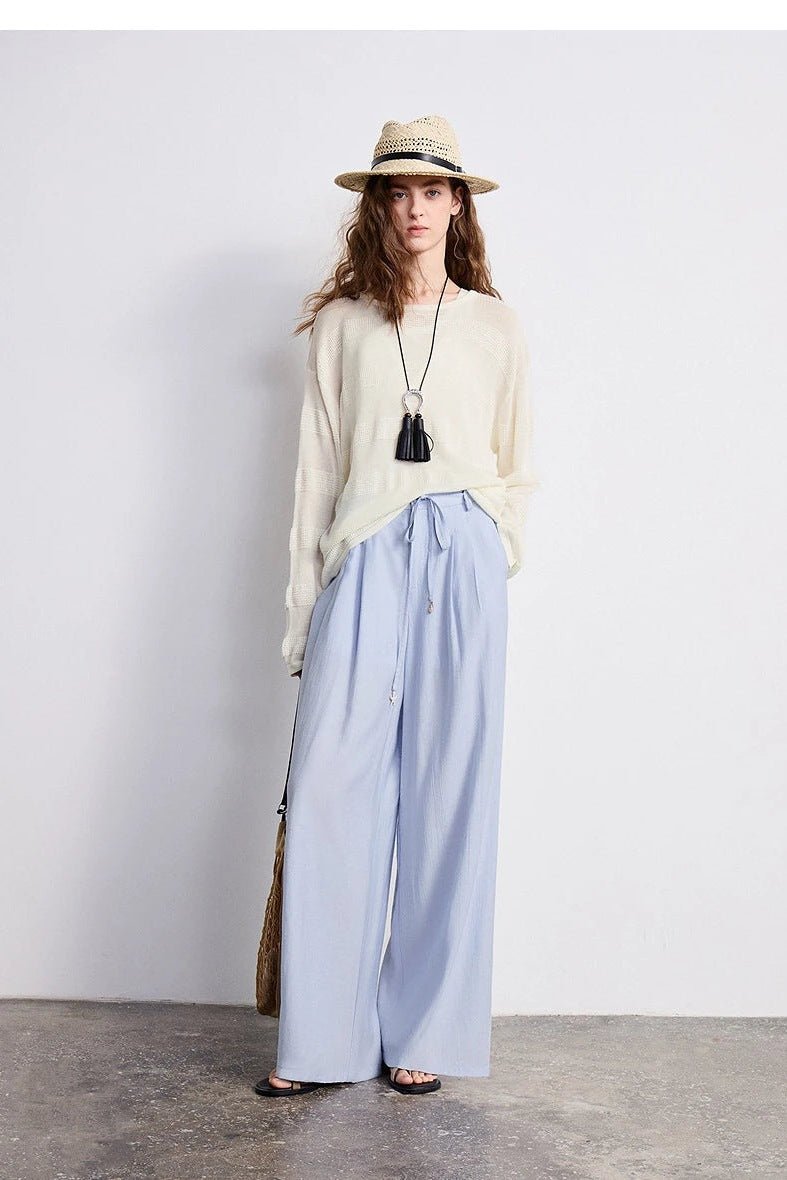 Palazzo Pants for Women, Flowy Pleated Drawstring Pants - TGC Boutique - Pants
