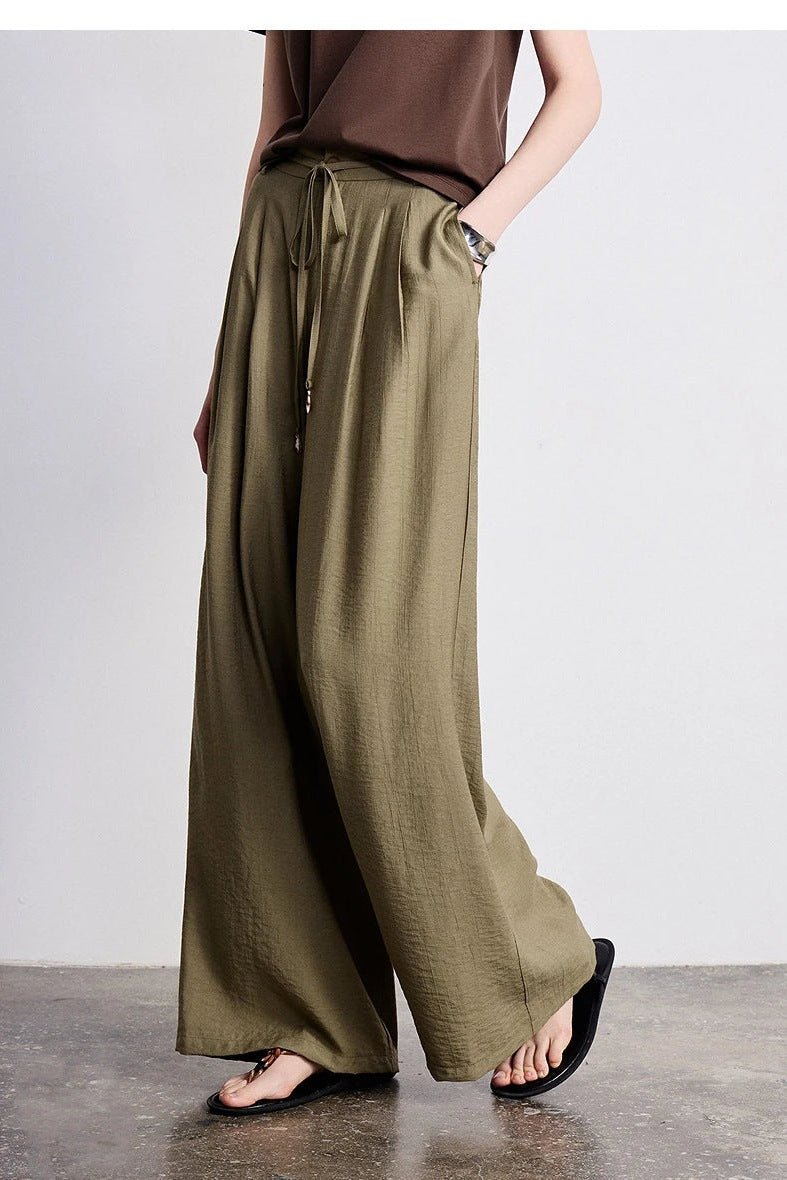 Palazzo Pants for Women, Flowy Pleated Drawstring Pants - TGC Boutique - Pants