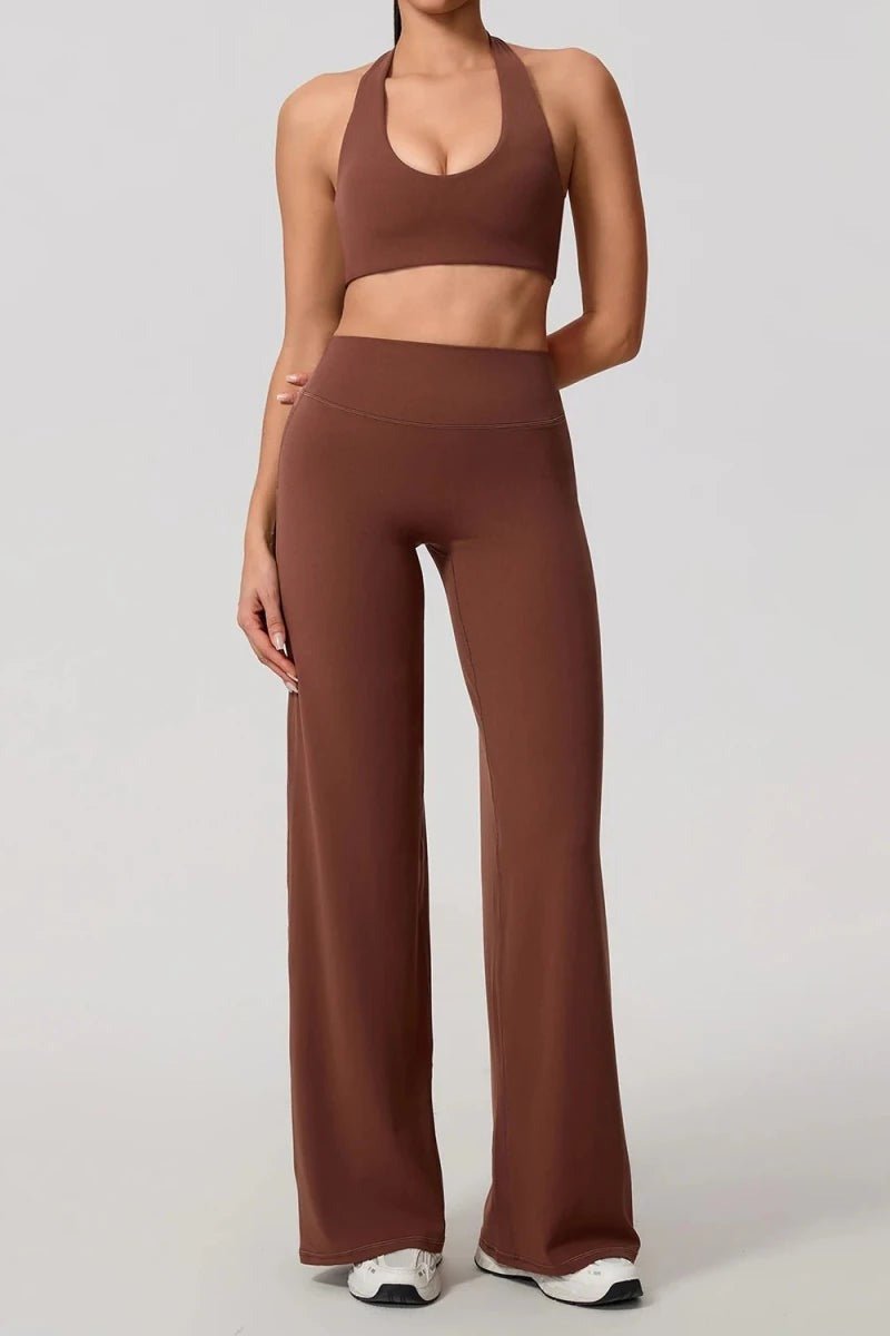 Pilates Outfit with Halter Bra and Wide Leg Trousers - TGC Boutique - Activewear Sets