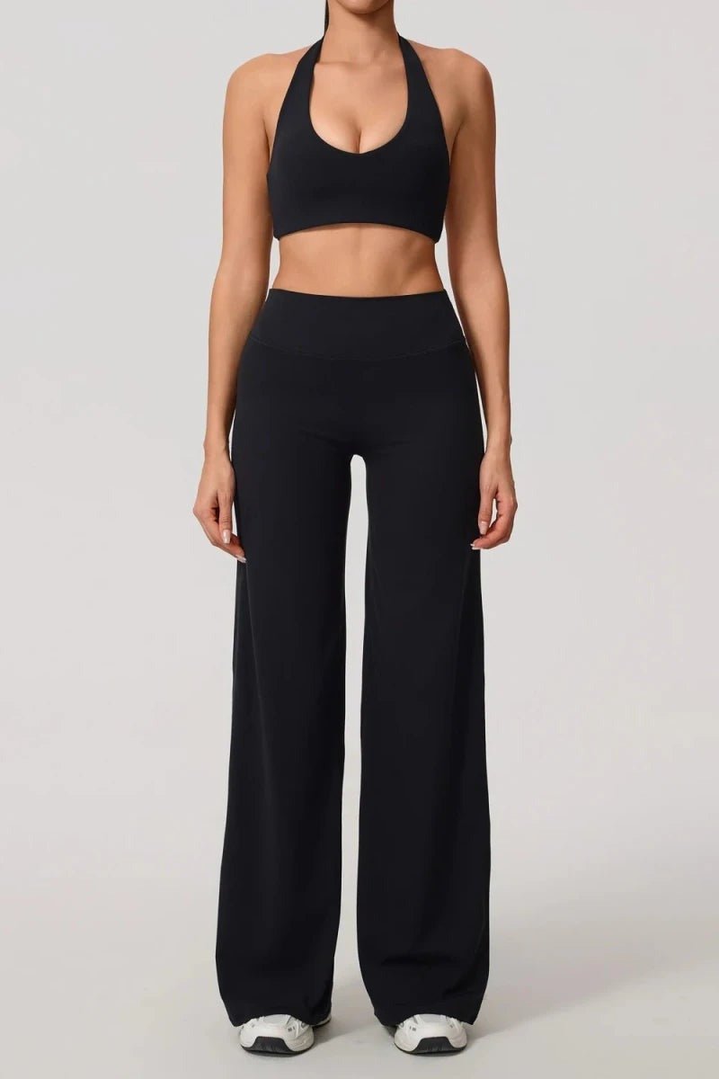 Pilates Outfit with Halter Bra and Wide Leg Trousers - TGC Boutique - Activewear Sets
