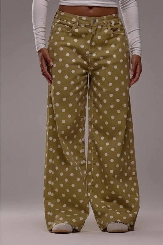 Polka Dot Pants for Women, High Waisted Wide Leg Jeans - TGC Boutique - Jeans