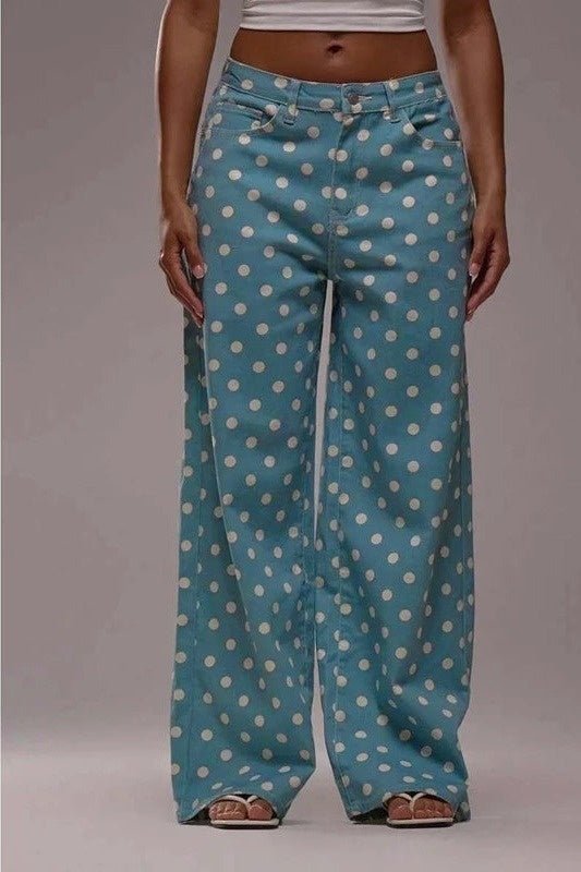 Polka Dot Pants for Women, High Waisted Wide Leg Jeans - TGC Boutique - Jeans