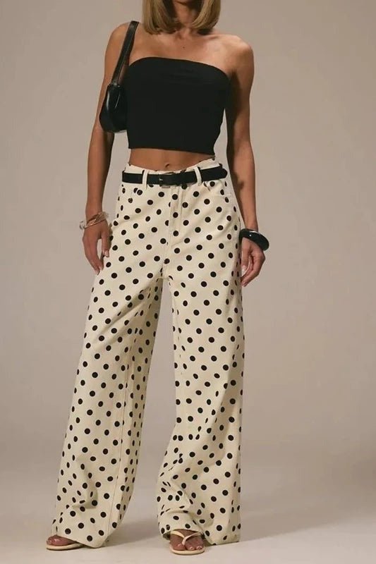 Polka Dot Pants for Women, High Waisted Wide Leg Jeans - TGC Boutique - Jeans