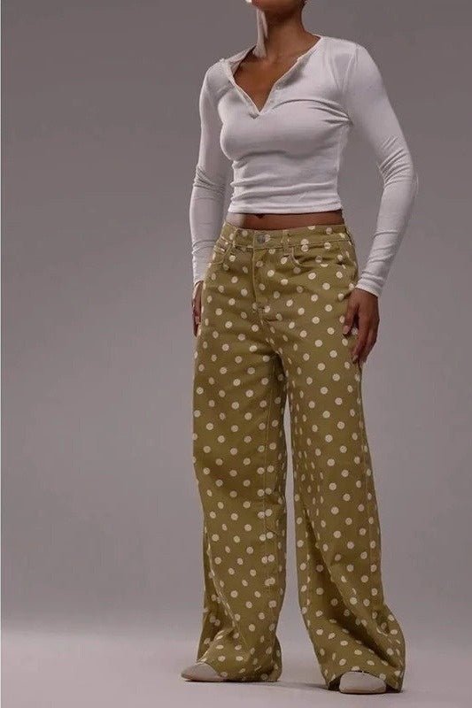 Polka Dot Pants for Women, High Waisted Wide Leg Jeans - TGC Boutique - Jeans