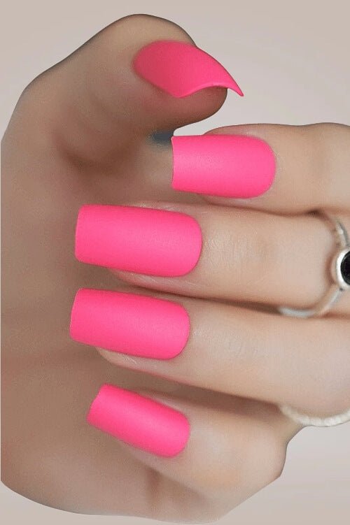 Press On Nails Hot Pink Matte Square Coffin Tip Nail Kit - TGC Boutique - Press On Nails