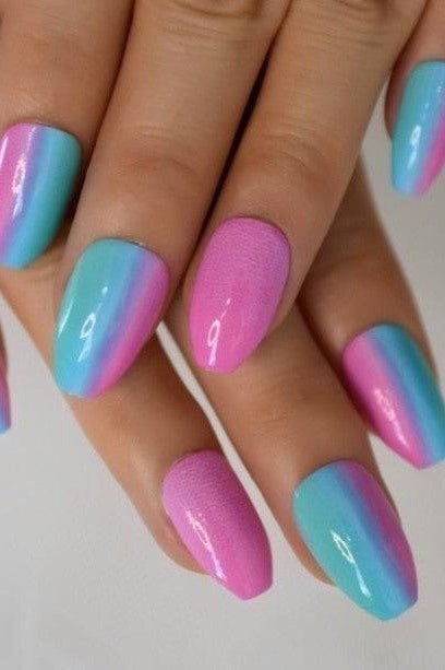 Press On Nails Pink And Blue Glossy Coffin Ombre Nail Kit - TGC Boutique - Press On Nails