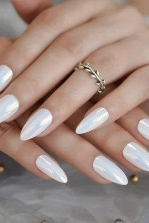 Press On Nails White Chrome Almond Glossy Nail Kit - TGC Boutique - Press On Nails