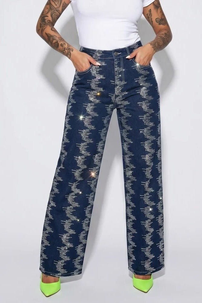 Rhinestone Jeans for Women, Dark Wash Bling Jeans - TGC Boutique - Jeans