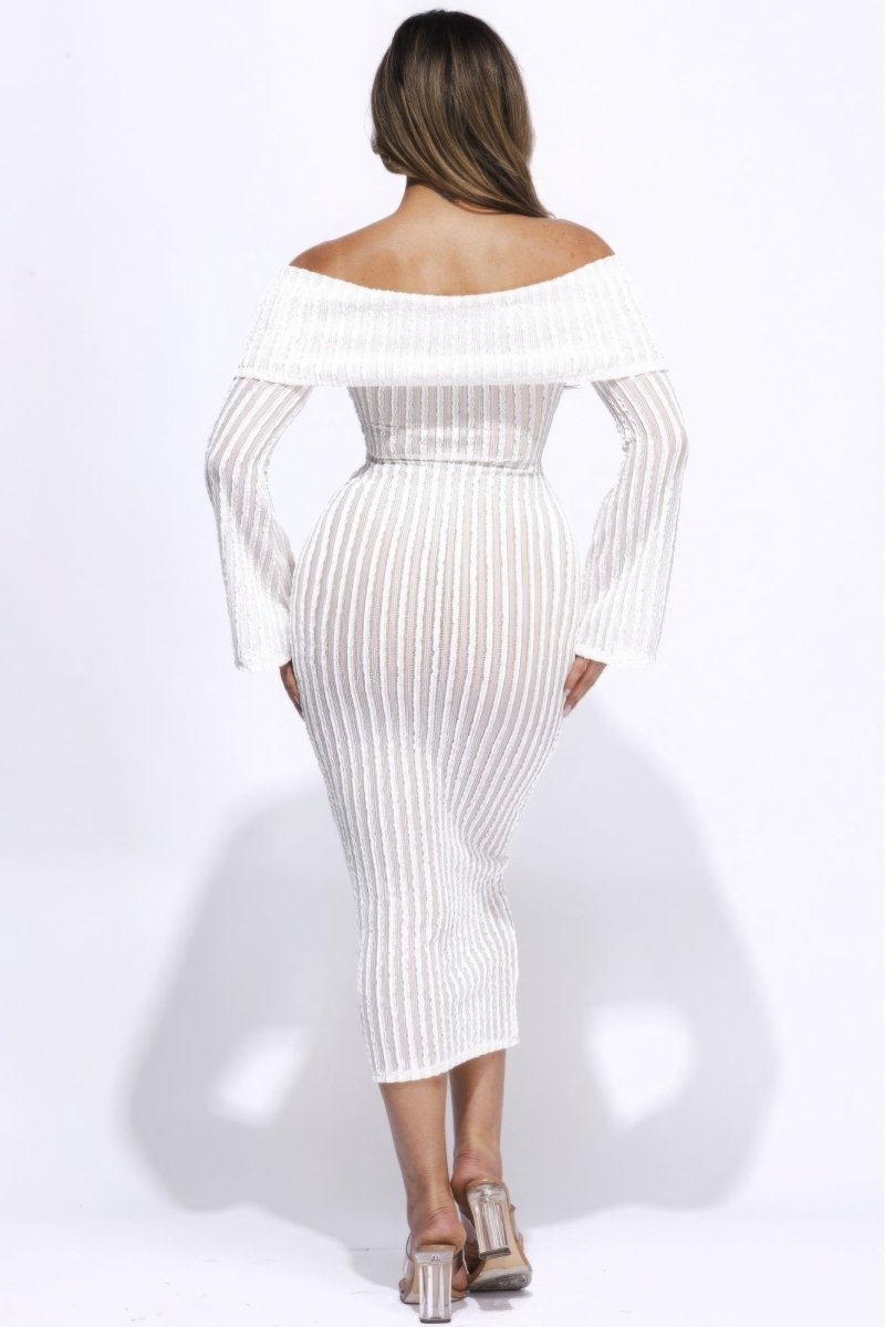 Ruffled Off The Shoulder White Midi Dress - TGC Boutique - Midi Dress