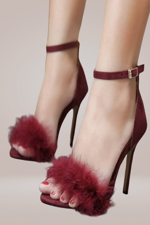 Stiletto High Heel Sandals With Fluffy Fur - TGC Boutique - High Heel Sandals