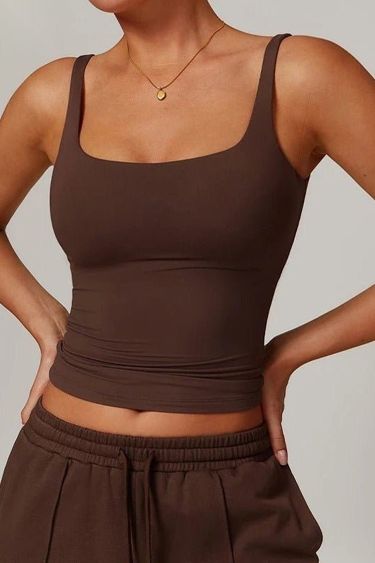Tank Top with Built in Bra and Square Neck for Women - TGC Boutique - Activewear Tops