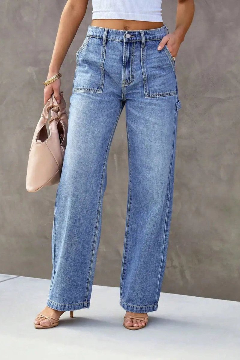 Wide Leg Jeans for Women in Light Blue Denim with a Mid Rise Waist - TGC Boutique - Jeans