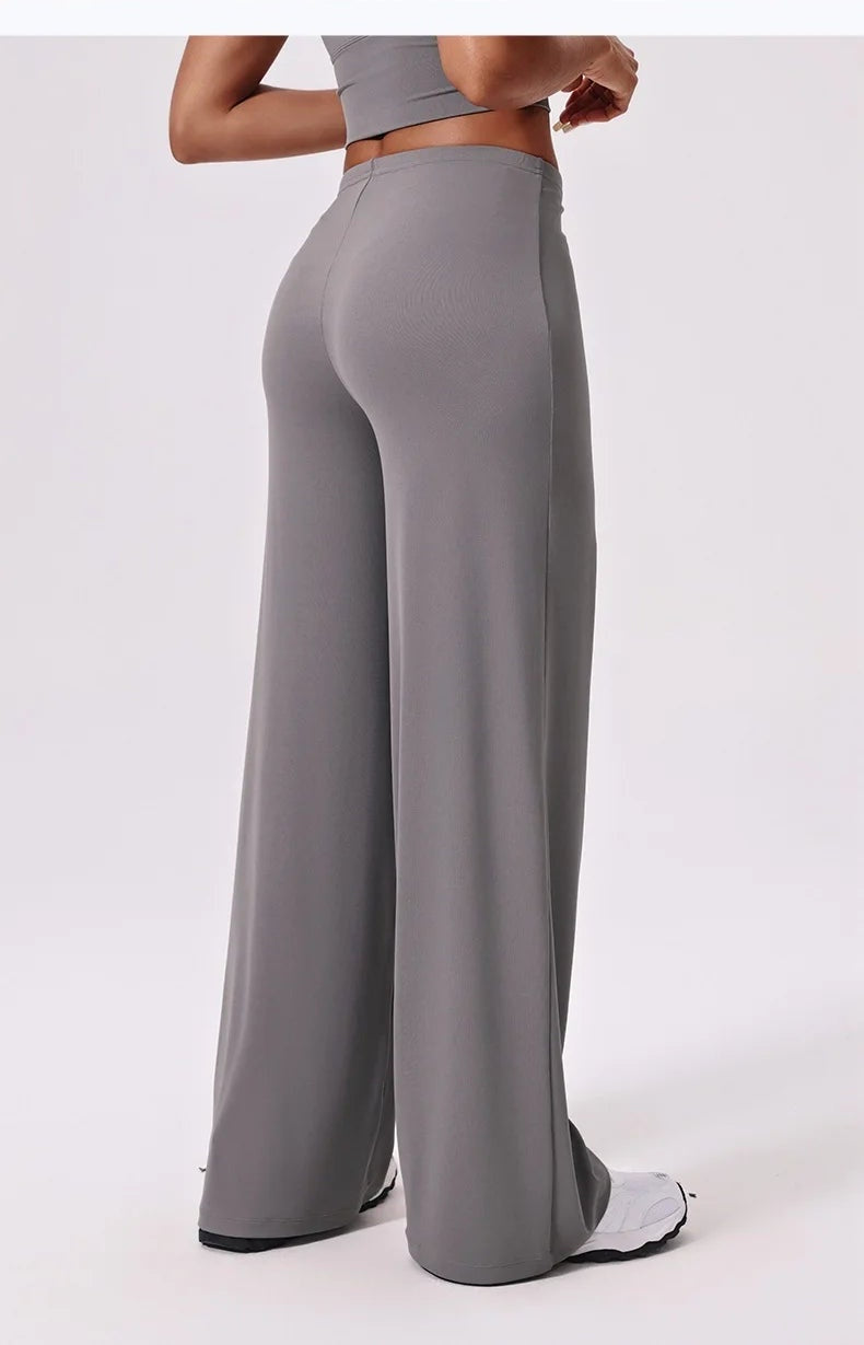 Grey straight leg yoga pants back view