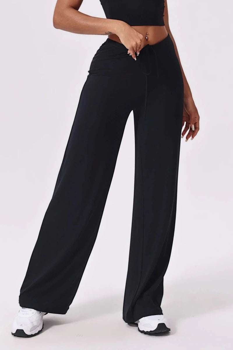 Black wide leg yoga pants for women, front, high waist