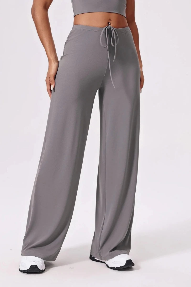 Grey wide leg yoga pants, front, straight leg