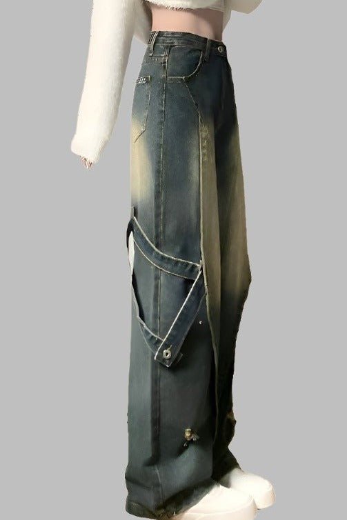 Y2K Baggy Wide Leg Jeans for Women in Two Tone Acid Wash - TGC Boutique - Jeans