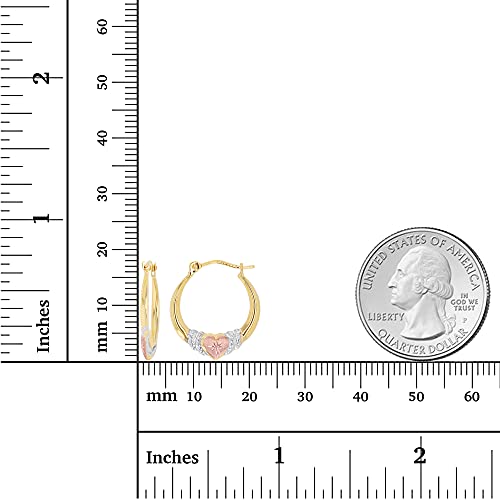 14K Gold Tricolor Diamond Cut Heart Hoop Earrings - TGC Boutique - Gold Earrings