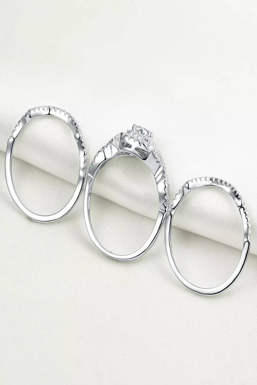 3 Pc Round Cut Sterling Silver Ring Set - TGC Boutique - Engagement Ring Set