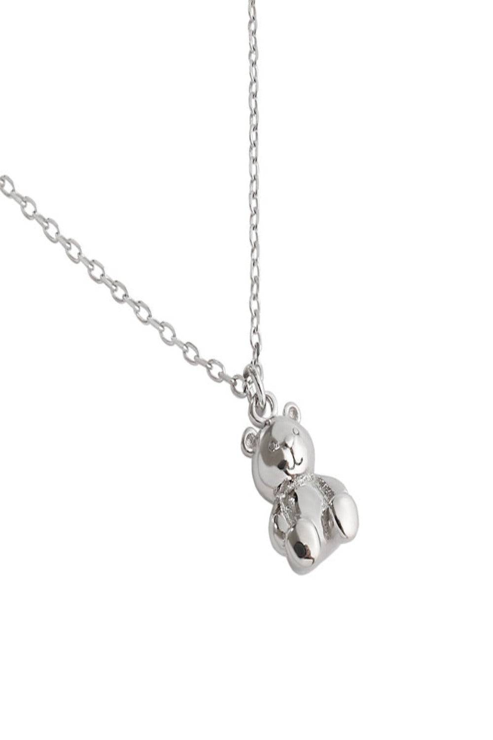 925 Sterling Silver Teddy Bear Charm Necklace - TGC Boutique - Silver Necklace